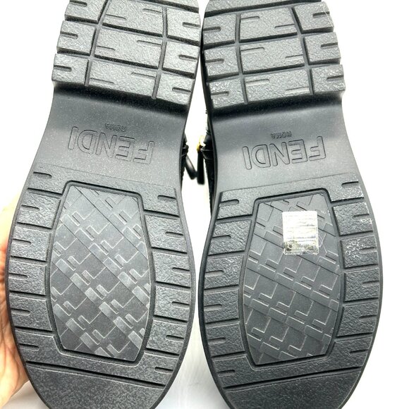 FENDI Fendigraphy Graphy Signature Logo Cuff Leather Biker Combat Boots - Picture 16 of 16